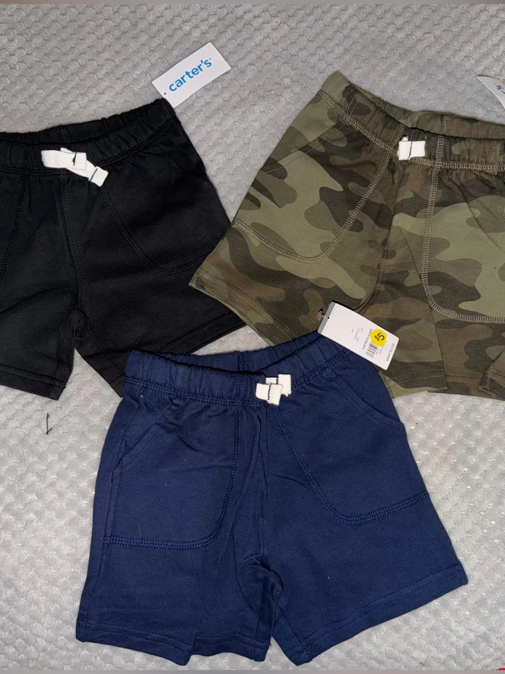 Carter's 3-Pack Jersey Shorts in Black, Navy & Green Camo